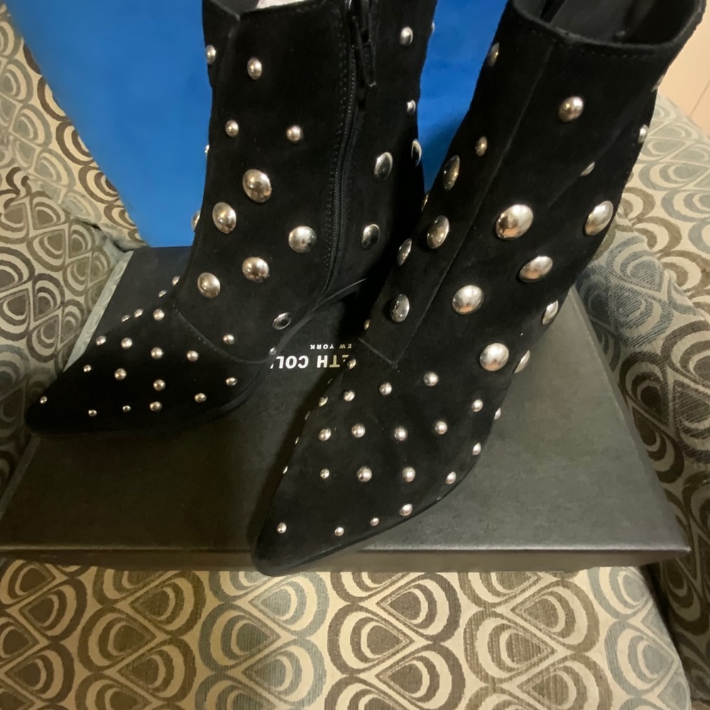 Unique black studded suede ankle boots